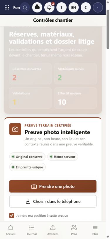 Écran mobile de preuve photo intelligente dans Sikabâti